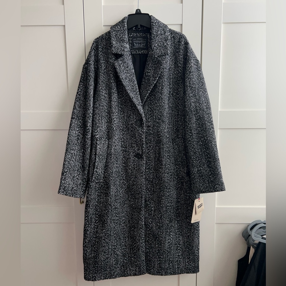 Levi's Women's Regular Single Breasted Black White Top Coat Size S NEW